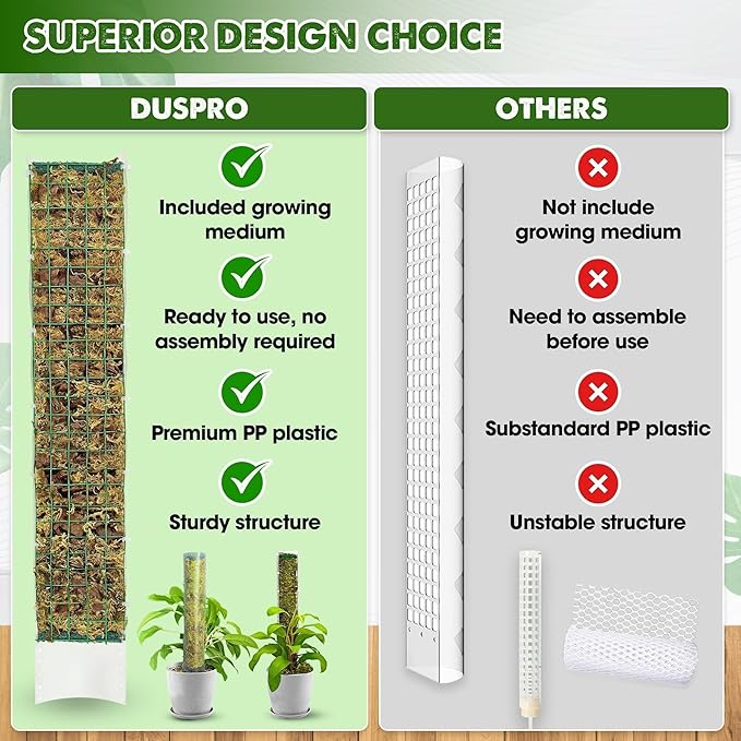 DUSPRO D-Shaped Plastic Moss Poles for Climbing Plants Monstera Stackable Moss Pole for Plants Moss Plant Pole Handmade Moss Stick for Indoor Plants Grow Upward 2 Pack 16.5 inches