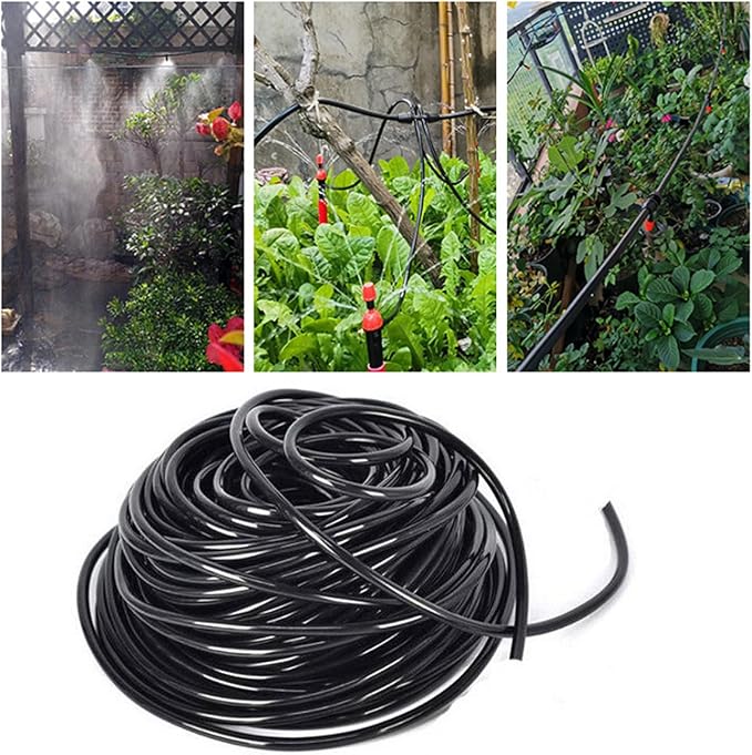 Drip Irrigation Tubing 100 Feet 1/4 drip Irrigation Drip Line Irrigation Hose with 5 Pcs 4/7 Drip Irrigation Tees, 15 Pcs 4/7 Straight, Drip Irrigation Kit (100FT)