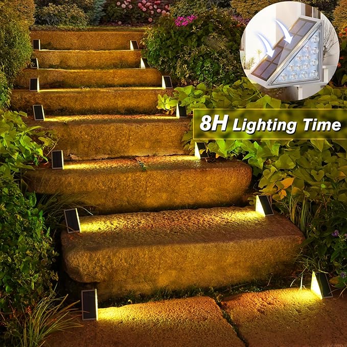 VOLISUN Solar Stair Lights 8 Pack, 7 Fixed Colors, Solar Step Lights Outdoor Waterproof IP67, LED Outdoor Step Light, Deck Light Outdoor Decor for Garden Stair, Front Step, Porch and Patio