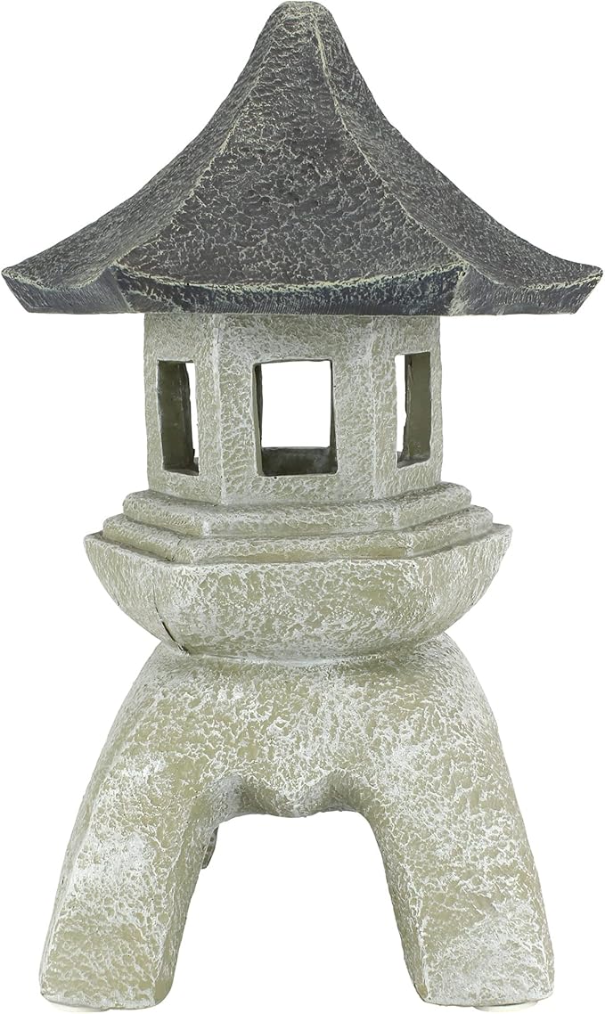 Design Toscano Asian Decor Pagoda Lantern Indoor/Outdoor Statue, Set of 2 Large, Cast Stone Resin, Two Tone Stone Finish