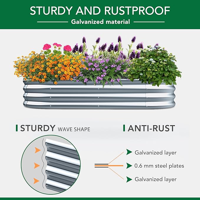 Raised Garden Bed -5×3×1ft Galvanized Planter Box for Outdoor Gardening and Planting, Ideal for Vegetables and Plants