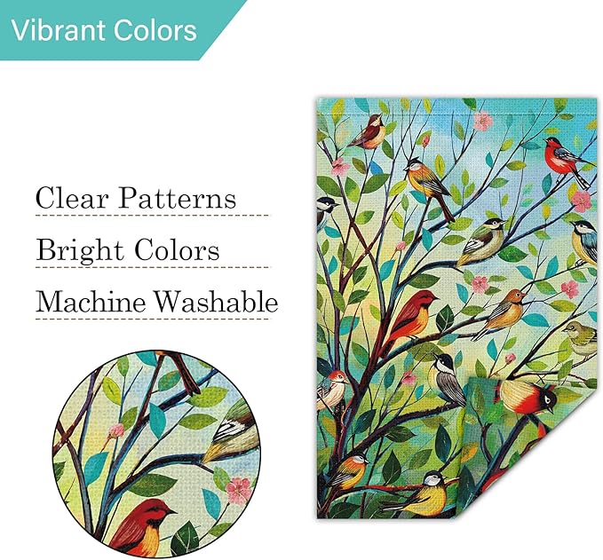 Louise Maelys Spring Welcome Garden Flag Bird Tree Double Sided 12x18 Inch Floral Small Burlap Holiday House Yard Outdoor Outside Home Decor