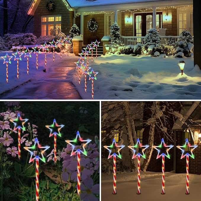 Solar Pathway Lights Outdoor, Landscape Multi-Color Pathway Star Lights with Red Stake, 8 Pack 120 LED Solar Walkway Light for Yard Path Garden Patio Lawn Decor