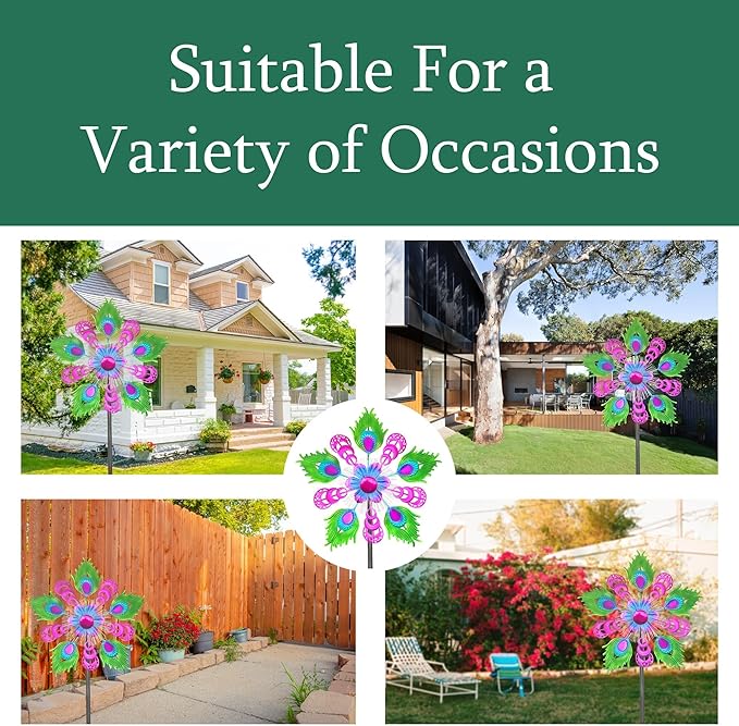 Solar Peacock Wind Spinners for Yard and Garden, 40 Inch Solar Windmill Garden Whirligig Kinetic Spinners Decor for Lawn,Patio&Yard, Metal Whirligigs Purple Wind Spinners Outdoor