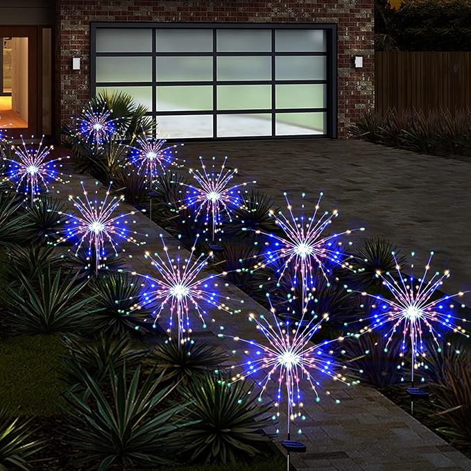 Solar Garden Firework Lights Outdoor Waterproof 6 Pack, 120 LED Sparklers, Colorful, for Patio, Backyard, Sidewalk, Christmas, Parties