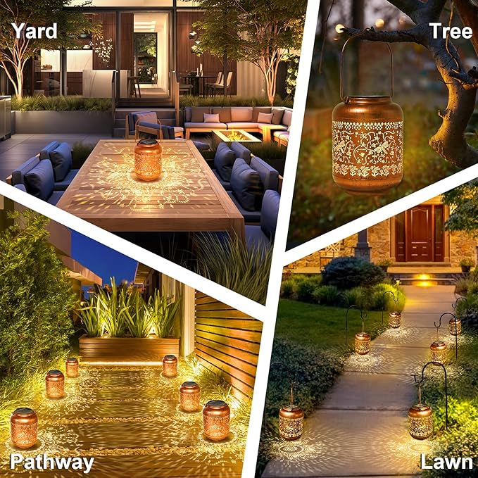 2Pack Dragonfly Solar Lanterns Outdoor Hanging Waterproof Lantern for Garden Decor Christmas Gifts for Women Mom Grandma Metal Solar Lights Decoration Outside for Yard, Patio,Pathway Landscape