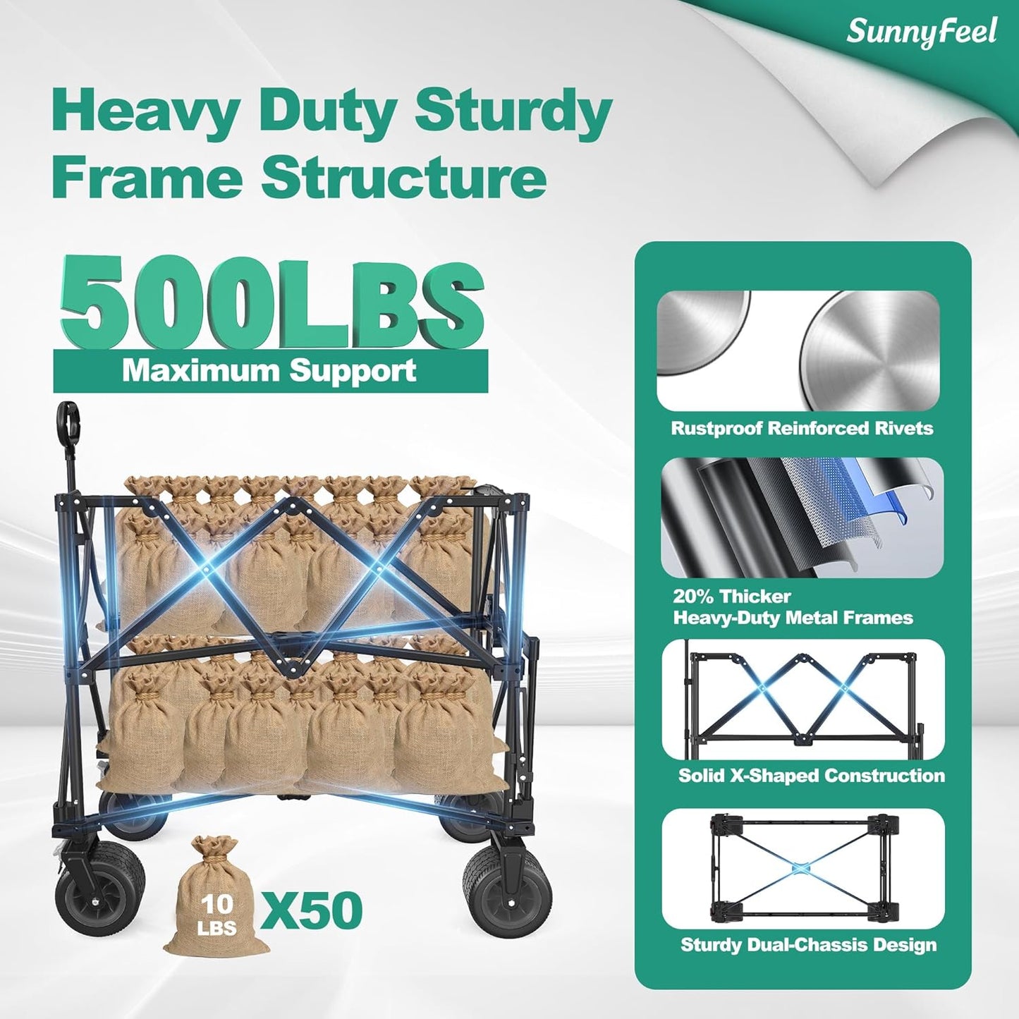 SUNNYFEEL Double Decker Wagon, Collapsible Outdoor Utility Wagon Cart 500LB Capacity Adjustable Handlebar,Foldable Wheels Stable Durable Oxford Fabric for Shopping Garden Camping (Black, Double Deck)