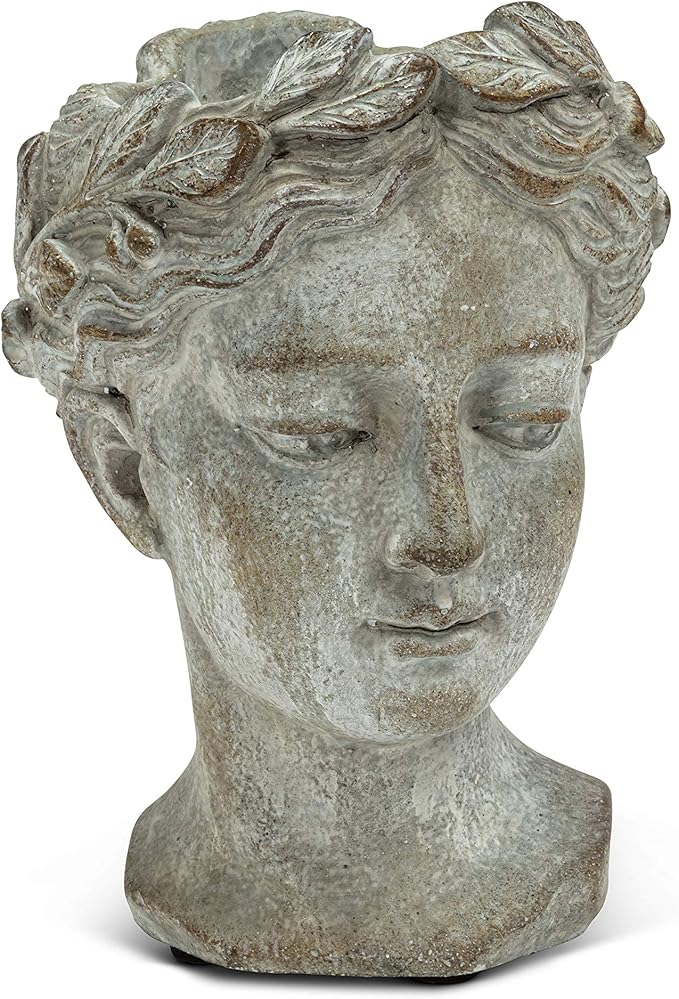 Abbott Collection Goddess Head Planter - Extra Small Cement Indoor and Outdoor Planter Pot - Grecian Woman Statue Head Planter for Flowers and Succulents (Grey, 2.75" Opening)