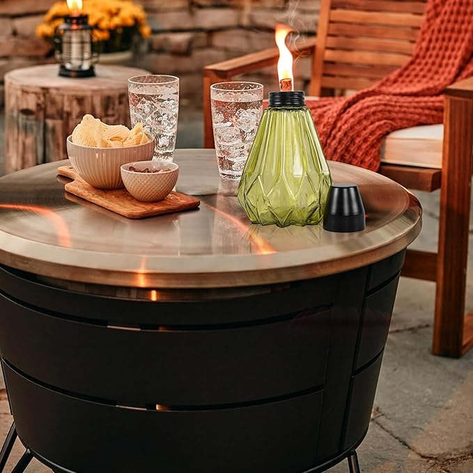 Deco Window Pack of 4 Table Torch for Indoor Outdoor Citronella Oil Tabletop Glass Lamp Landscape Multicolored Lantern with Fiberglass Wick & Cap for Garden Patio Yard Party Decor Light