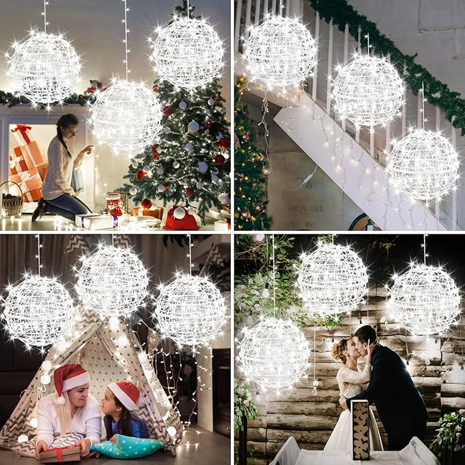 Christmas String Lights Outdoors,4 Pack 15.74" Sphere Lights,Ball Tree Garden Globe Lights for Home, Party, Christmas, Porch Patio,Wedding, Garden,Tree Decoration with Plug