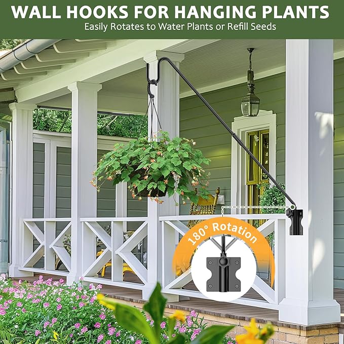 Wall Mount Heavy Duty Deck Hook-28 Inch Extended Reach Plant Hangers Outdoor -Bird Feeder Hanger for Deck Railing-Fence Plant Bracket Hooks for Hanging Hummingbird Feeders,Lanterns, More