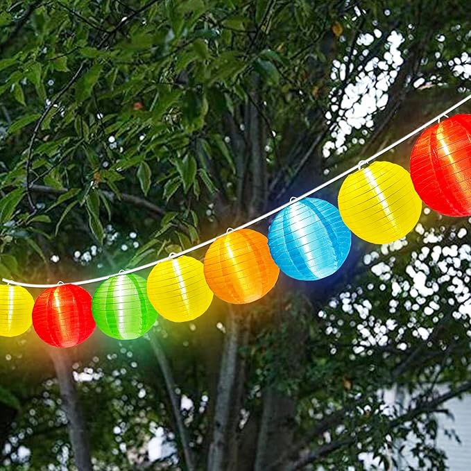 G40 LED Outdoor Lantern String Lights, 25FT Multicolor Patio String Lights with 10 Chinese Lanterns, Plug in Nylon Lantern Lights Waterproof UL Listed for Backyard Party Birthday Wedding Christmas