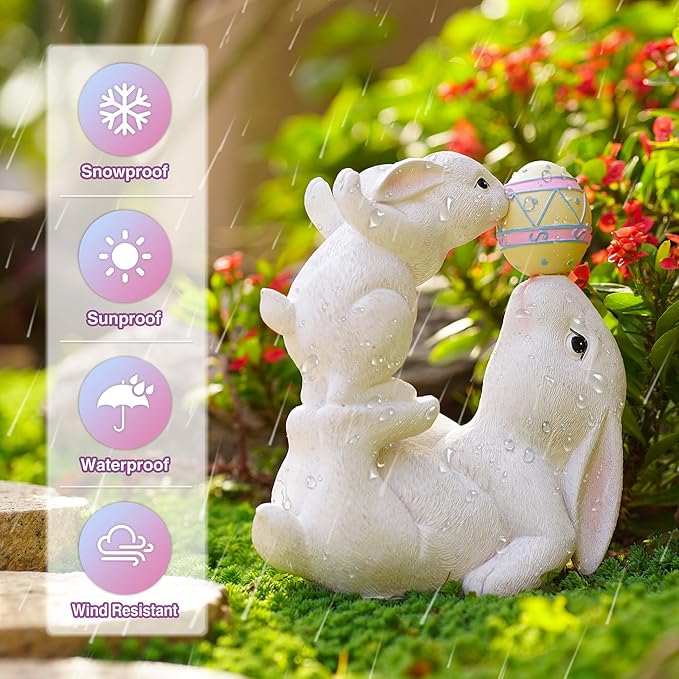 Easter Bunny Decor Solar Garden Outdoor Statues with Easter Egg LED Lights – Garden Rabbit Statue Outdoor Yard decorations for Patio,Lawn,Ornaments – Unique Easter Gifts for Birthday,Women,Mom