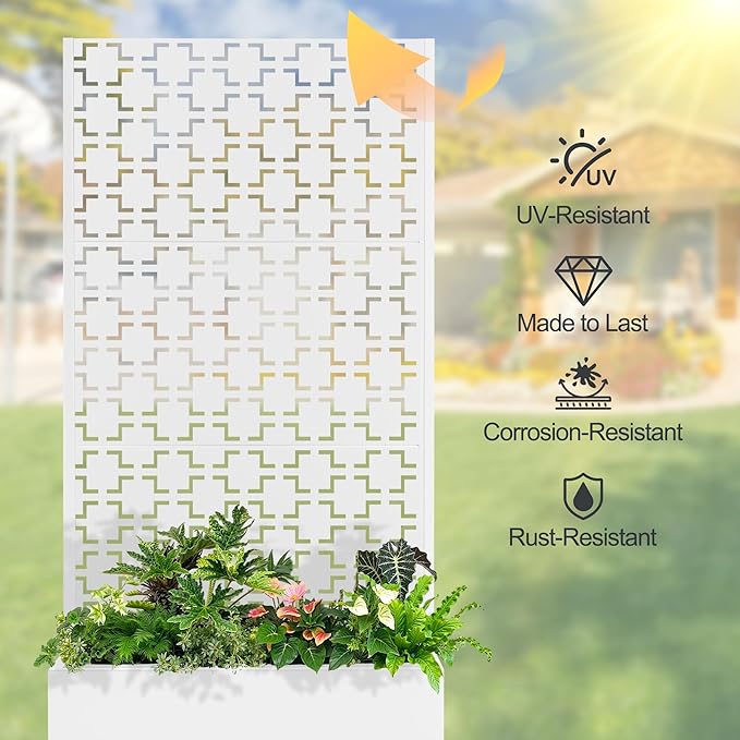 Raised Garden Bed with Trellis and Wheels,73"x35"x16" Metal Raised Garden Bed,White Squared Metal Planter with Climbing Trellis for Vines & Vegetables