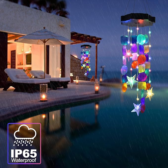 Solar Wind Chimes for Outside, Colorful Shell Gifts for Mom Grandma Women, Waterproof Solar Outdoor Decorative Mobile Lights for Garden, Yard, Patio, Window, Party, Outdoor Decorations