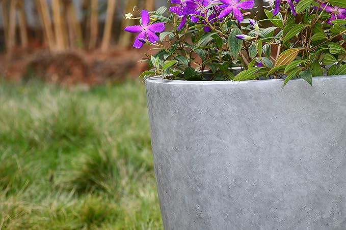 Kante 18 Inch Dia Round Concrete Planter, Indoor Outdoor Large Plant Pot with Drainage Hole and Rubber Plug for Home Patio Garden, Natural Concrete