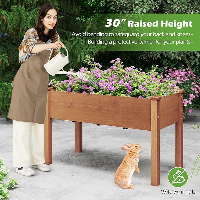 Giantex Raised Garden Bed, Elevated Wood Planter Box with Protective Liner and Drain Hole, Gardening Planter Raised Bed for Planting Vegetables Flowers Succulents Herbs, 49" Lx23 Wx30 H