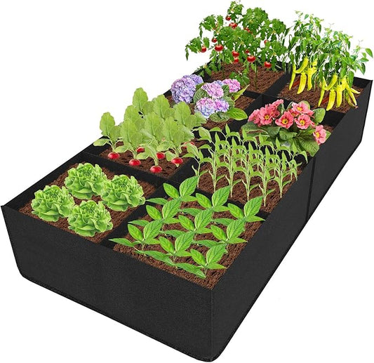 POILKMNI Fabric Raised Garden Bed, 232 Gallon 8 Grids Plant Grow Bags 8x4x1ft Large Garden Grow Bed Bags for Growing Herbs, Flowers and Vegetables