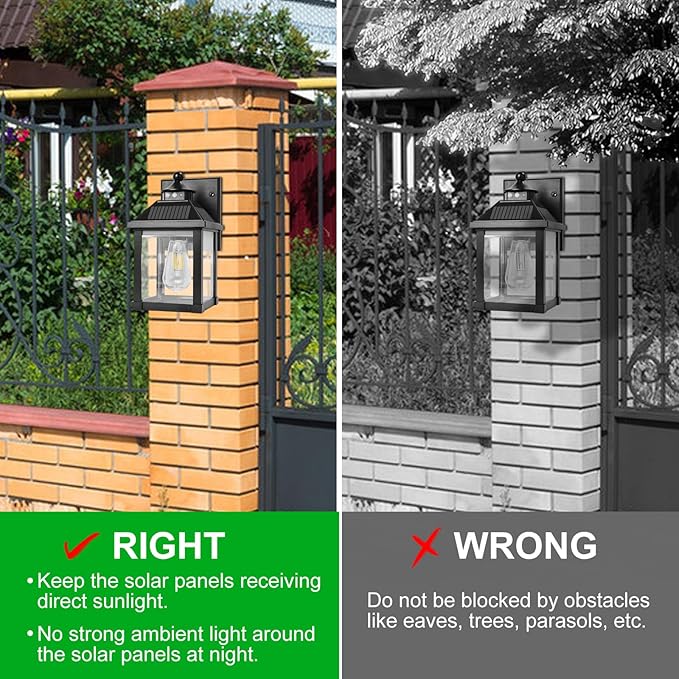 Solar Wall Lights Outdoor, Dusk to Dawn Motion Sensor Lights Waterproof, Solar Porch Lights with 3 Modes & Motion Sensor, Lantern Light Fixture for Patio Garage Entryway Garden