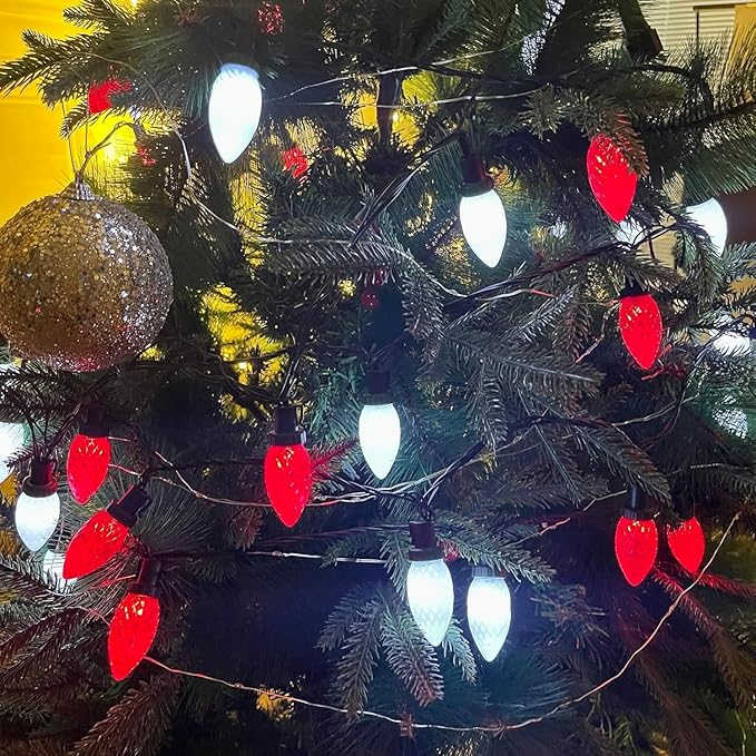 YIQU 2-Pack 66FT C9 Christmas String Lights Outdoor, 100LED Waterproof Green Wire Plug in Led Fairy String Lights for Xmas Tree Indoor Garden Patio Wedding Party Decoration (Red and White)