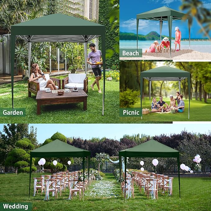 Outvita 6.5x6.5ft Pop Up Canopy Tent, Outdoor Instant Shelter Folding Canopy with Carry Bag for Commercial Events, Party, Backyard BBQ, Camping Green
