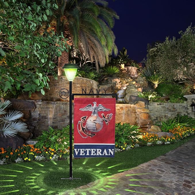 Navy Garden Flag Stand Holder with Solar Light Garden Flag Pole With American Flag Gifts Lawn Yard Flag Holder Stake for Flag Outdoor Lawn Décor