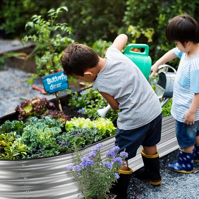 JERIA 6×3×1ft Oval Raised Garden Bed,Galvanized Raised Garden Bed Kit Outdoor Metal Gardening Planter Box for Vegetable, Fruits, Flower，Herbs