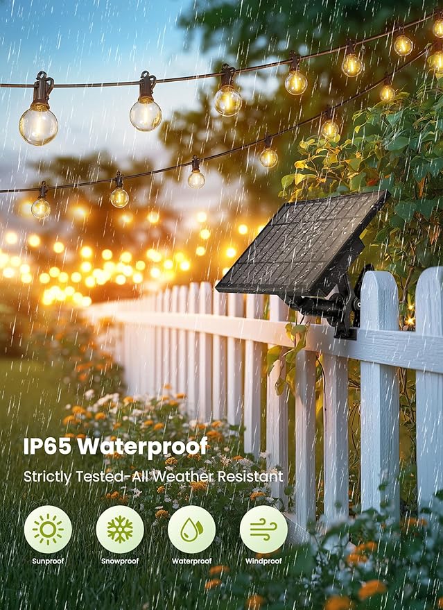 Brightown 208FT Solar String Lights Outdoor Waterproof with Remote, Solar Patio Lights with 100 Shatterproof LED Bulbs, 3 Light Mode, Dimmable & Timer, Hanging String Lights for Porch Garden Bistro