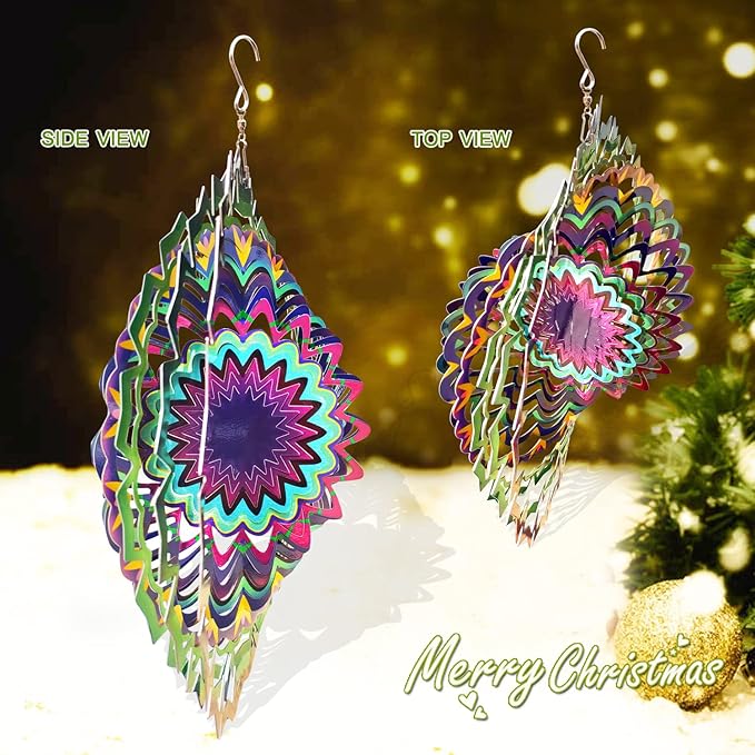 FONMY Wind Spinner Mandala Lucky Star Purple Color 12 inch 3D Stainless Steel Laser Cut Metal Art Geometric Pattern - Hanging Wind Spinner, Kinetic Yard Art Decorations - Indoor/Outdoor Décor