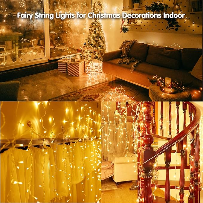 Led Christmas Lights Outdoor Christmas Decorations Hanging Lights 400LED 8 Modes 75 Drops, Waterproof Outdoor Indoor Fairy Christmas Lights for Party, Holiday, Wedding Decorations (Warm Light)