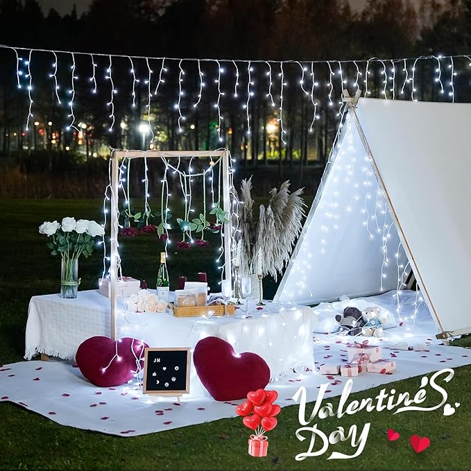 JMEXSUSS 400 LED White Icicle Lights for Outside, 38.8ft Connectable Icicle Christmas Lights Outdoor Indoor Plug in, Connectable String Light for House Patio Party Room Holiday Wedding Decorations