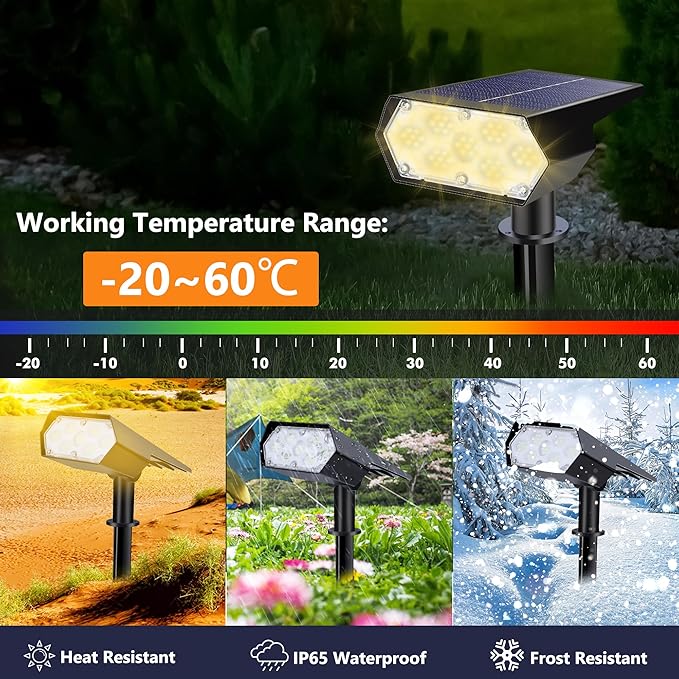 Solar Spot Light Outdoor, 49 LED Lights for Outside, 2 Modes Solar Powered Spotlights, Waterproof Pathway Light for Garden Yard Walkway Driveway Landscape Decorations (4 Pack-Warm White)