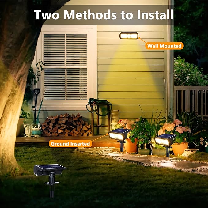 Toodour Solar Spot Light Outdoor, 6 Pack Solar Lights Outdoor with 2 Modes, Waterproof Solar Powered Flood Lights Landscape Lighting for Yard Garden Home Pathway Walkway Outdoor Decor - Warm White
