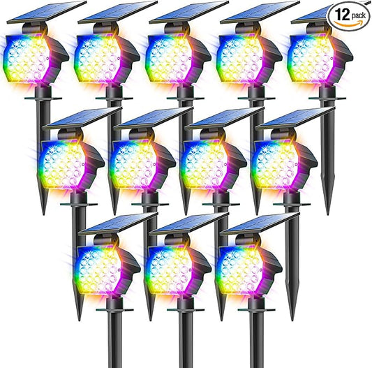 NIORSUN Solar Color Changing Lights Outdoor,7 Lighting Modes RGB Solar Outdoor Lights,IP67 Waterproof Multicolor Landscape Spotlights for Halloween Holiday Decorations,12 Pack