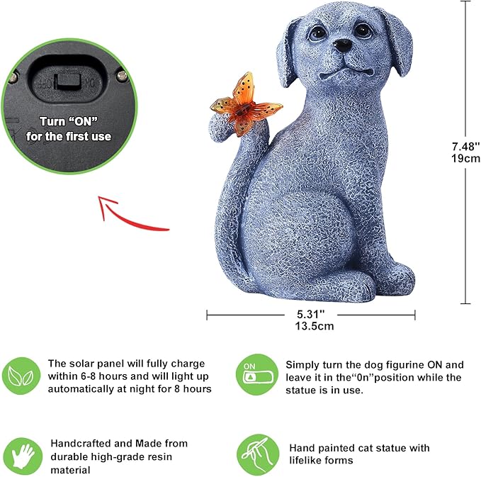 Nacome Solar Dog Outdoor Statues for Garden: Outside Decor with Butterfly Clearance for Yard Art Lawn Ornaments Porch Patio Balcony Home House - Birthday Gifts for Grandma Mom Women
