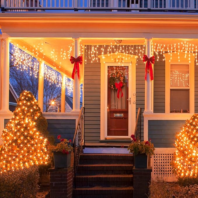 33 FT Orange Icicle Lights for Outside, 400 LED Christmas Lights Outdoor, Clear Wire Twinkle String Lights with Timer 8 Modes Waterproof for Window House Patio Yard Wedding Classroom Festival Decor
