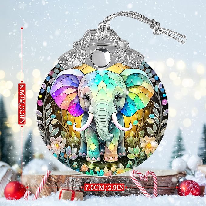 Stained Glass Suncatcher, Jocidea Elephant Ornament, Christmas Ornaments, Holidays Ornaments, Christmas Tree Decor, Elephant Decor for Home, Elephant Gifts