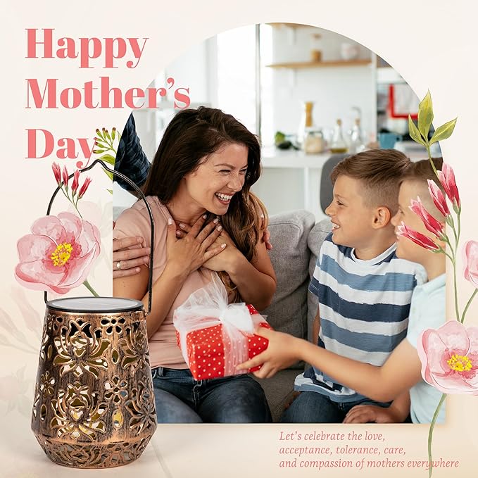 Solar Lanterns Outdoor Decor Waterproof,2Pack Flower Hanging Gifts for Women, Mom, Solar Garden Lights Metal Decoration for Outside,Yard, Patio,Garden,Porch,Pool