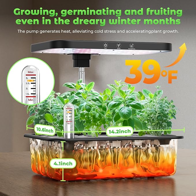 Stainless Steel Hydroponics Growing System kit Indoor Garden: 15 Pods Herb Garden with 24W Full Spectrum Grow Light, Hydroponic Gardening System with Silent Pump, Planting Height Up to 19.7"