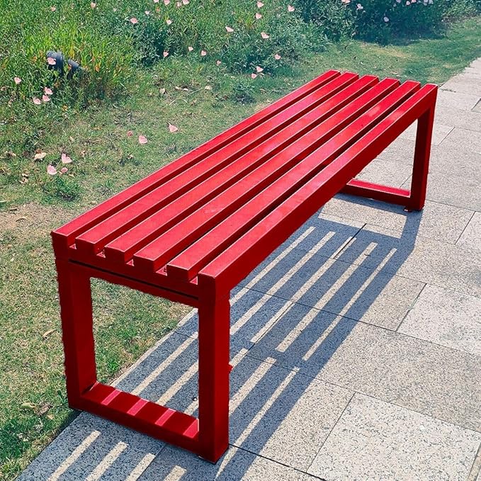 Weatherproof Metal Dining Bench, Outdoor Bench Backless Patio Bench 2-Person Farmhouse Bench Garden Bench for Kitchen, Living Room, Entryway(Red,59in)