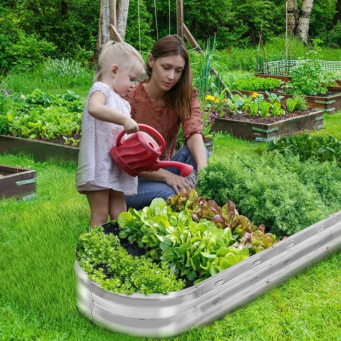 GADI Raised Garden Bed Kit for Vegetables Flower Galvanized Metal Planter Boxs Designed for Easy DIY and Cleaning Not Twist Or Rot (Silver)