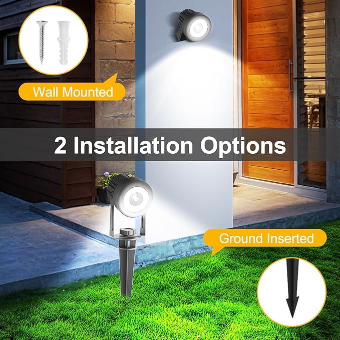 T-SUNUS Solar Garden Spotlight Outdoor 6-in-1, White Landscape Spot Lights IP65 Waterproof, 5W Separated Panel, Dusk to Dawn 6000K Spotlights for Tree Patio Yard Driveway Pathway Pool Porch Walkway