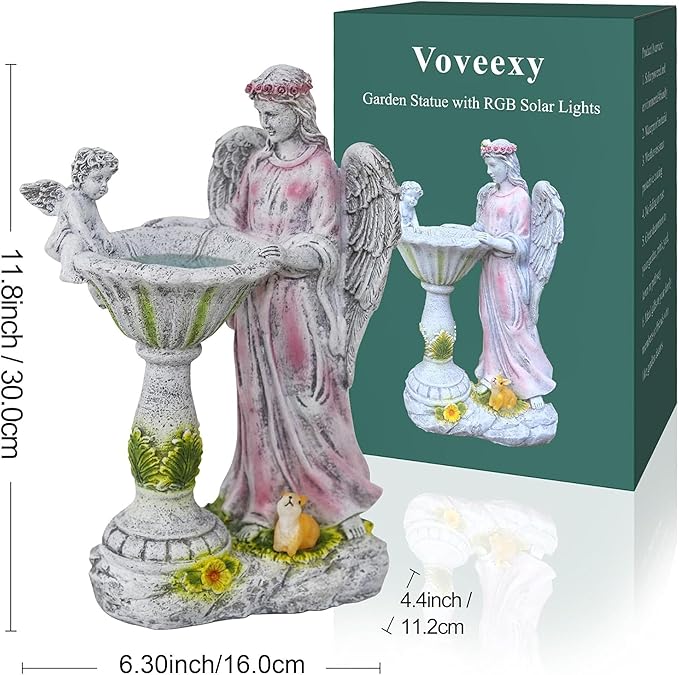 Solar Angel Figurine with Color Changing Light - Resin Statue Ornament for Outdoor Decor, Patio, Lawn and Housewarming Gift