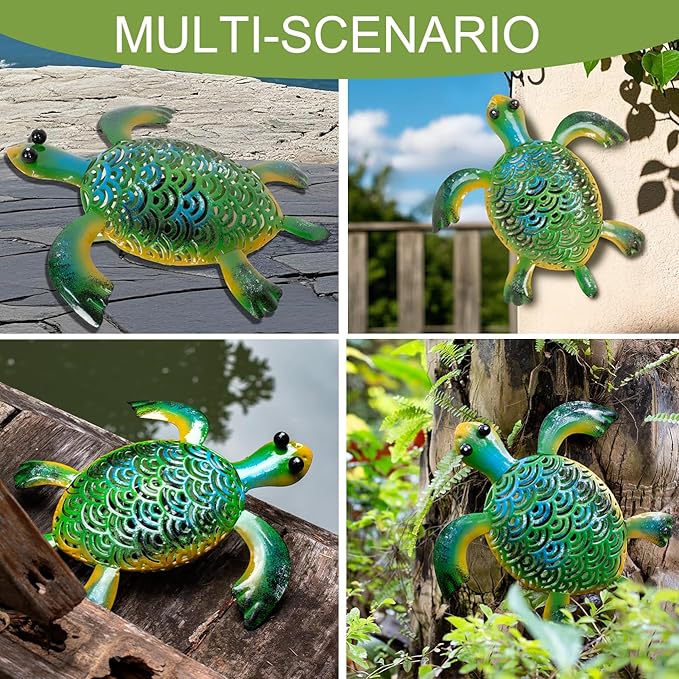 Natelf Solar Powered Turtle Statue Outdoor Decor Metal Animal Yard Art Waterproof Outdoor Sculptures for Patio, Yard, Balcony, Yard Ornament - Unique Housewarming Gifts