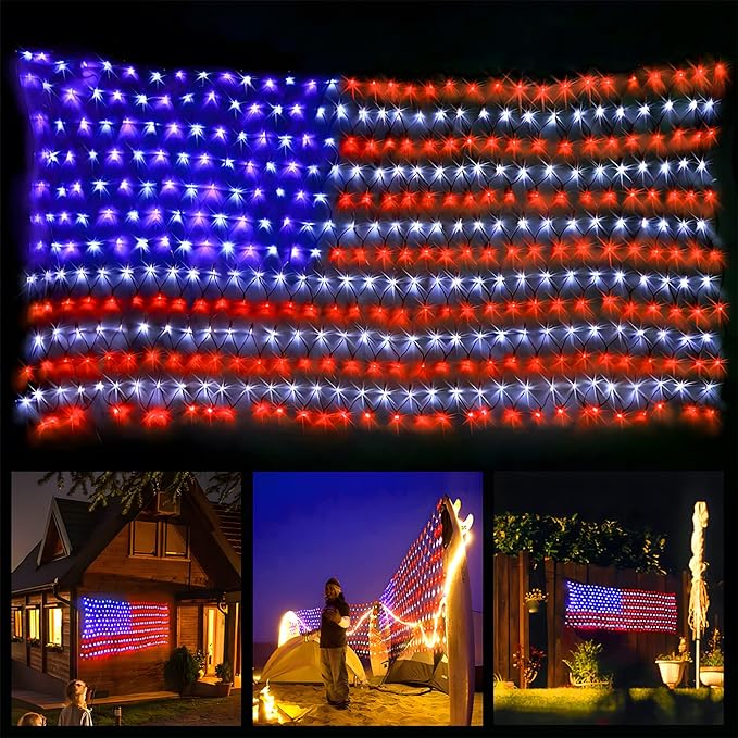 XTF2015 Led Flag Net Lights of The United States, Waterproof American Flag String Light for Christmas, Festival, Holiday, Independence Day, Memorial Day, Decoration, Garden, Yard, Indoor and Outdoor