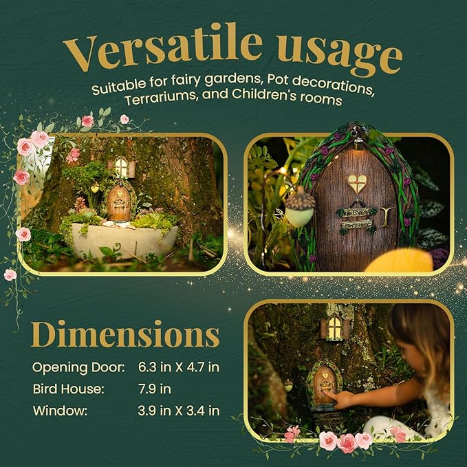 Opening Fairy Door and Window with Light, Fairy Doors for Trees Outdoor, Fairy Door, Fairy House Kit, Fairy Garden Decor, Fairy Doors, Fairy Garden Decor, Fairy Garden Decorations, Garden Fairy