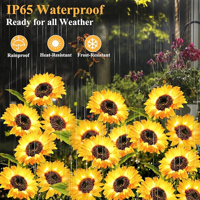 Garden Lights Solar Powered, 3 Pack Solar Outdoor Lights with 9 Bigger Sunflower Waterproof Realistic Solar Flowers Lights for Patio Pathway Walkway Landscape Yard Decorations