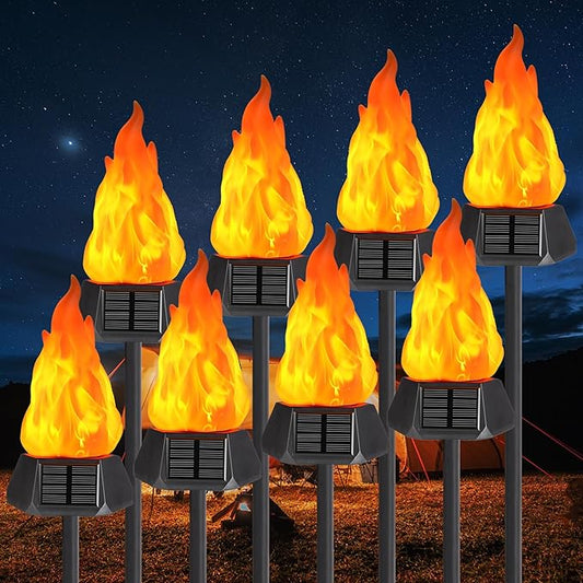 Toodour Solar Outdoor Torch Lights with Flickering Flame, Solar Pathway Decorative Lights, Waterproof LED Flame Torches for Outdoor Camping Garden Landscape Patio Path Yard Decorations - 8 Pack