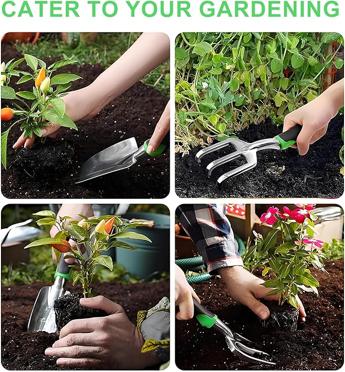 8-Piece Heavy-Duty Gardening Tools with Ergonomic Handles and Storage Bags Make A Wonderful Gift for Parents