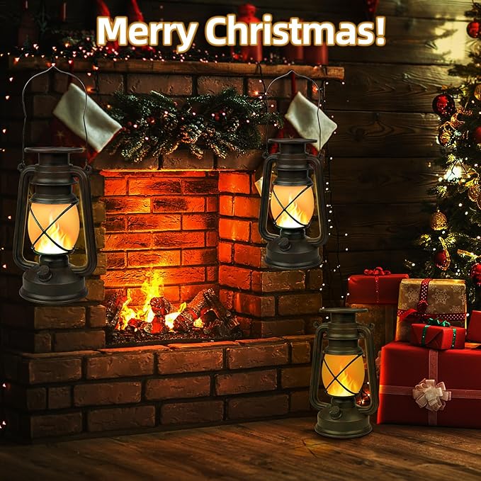 Richday Solar Lantern Outdoor Hanging, LED Vintage Flame Lantern,Solar Lights Dancing Flame,Waterproof Camping Lamps,Outdoor Indoor Decoration for for Table Patio Garden Yard Pathway Porch 2 Pack (2)